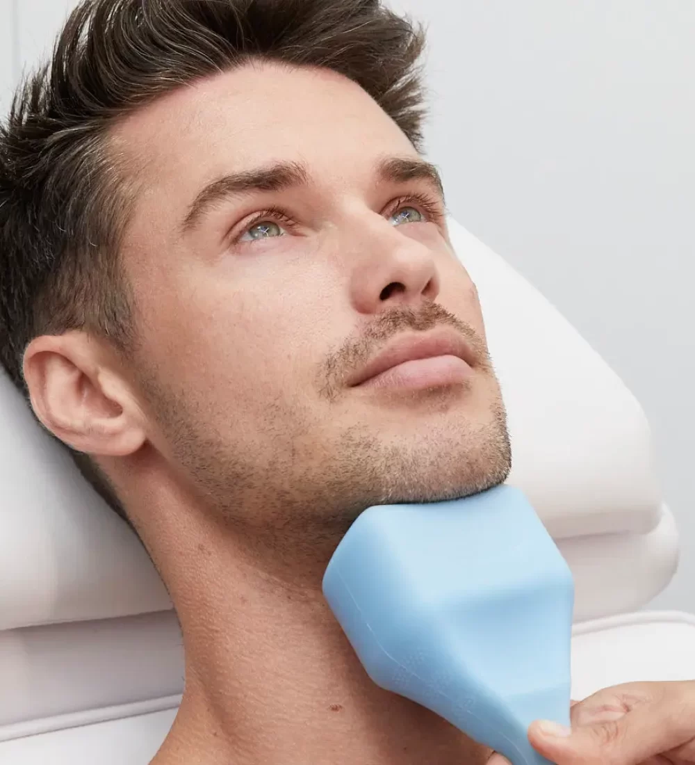 Men receiving Cheek and chin implant
